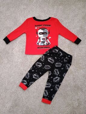 Kidgets Boys Robot Pajama Set Red Black Sleep Mode Engaged 2PC 12 Months Infant